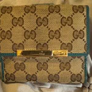 Gucci Beige and Brown Wallet with Gold Accent